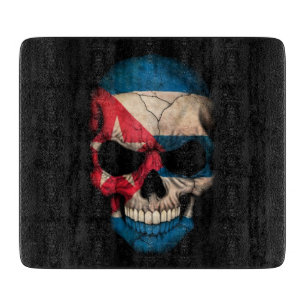Cuban Flag Skull on Black Cutting Board