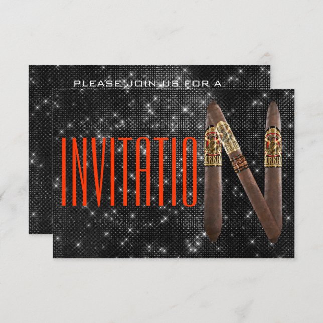 Cuban Havana Invitation Black Sparkly Night (Front/Back)