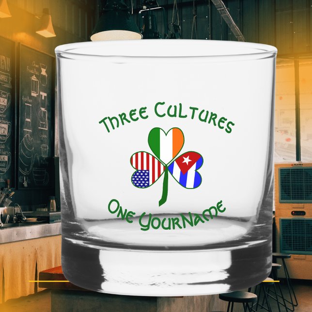 Cuban Irish America Flags Shamrock Personalised  Whiskey Glass (Creator Uploaded)