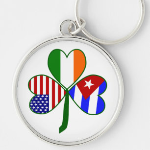 Cuban Irish American Flag Shamrock Key Ring