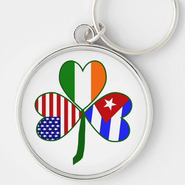 Cuban Irish American Flag Shamrock Key Ring (Front)