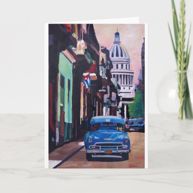 Cuban Oldtimer Street Scene in Havana Cuba Card (Front)