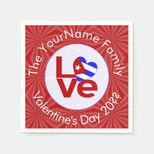 Cuban Red LOVE Heart Flag Personalised Text  Napkin