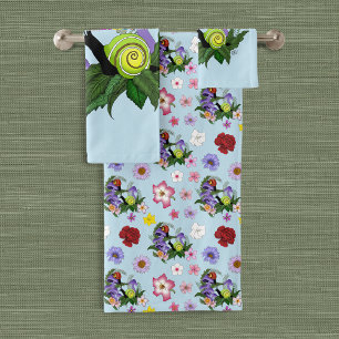 Cuban Snails Purple Mushrooms Bath Towel Set