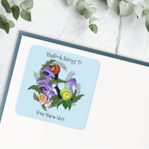 Cuban Snails Purple Mushrooms Bookplate Square Sticker