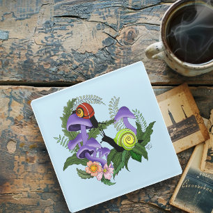 Cuban Snails Purple Mushrooms Glass Coaster