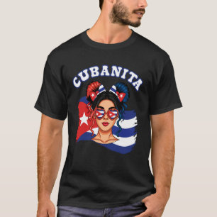 Cubanita Hispanic Heritage Messy Bun Cuban Cuba Fl T-Shirt