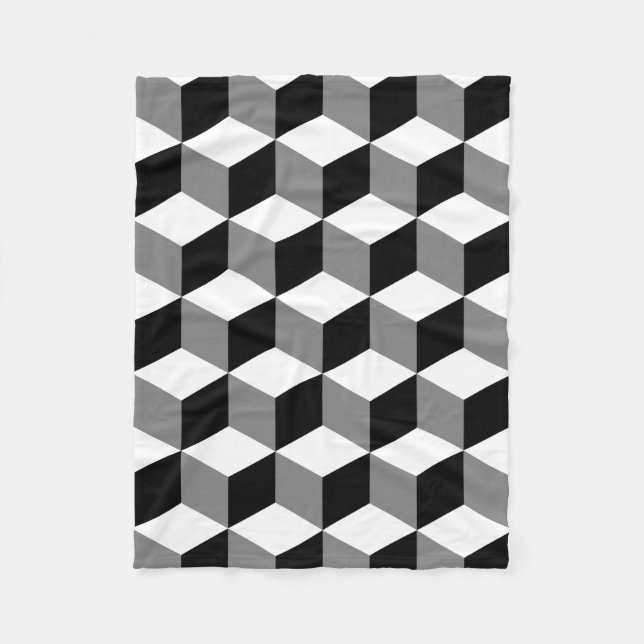 Cube Big Pattern Black White & Grey Fleece Blanket (Front)