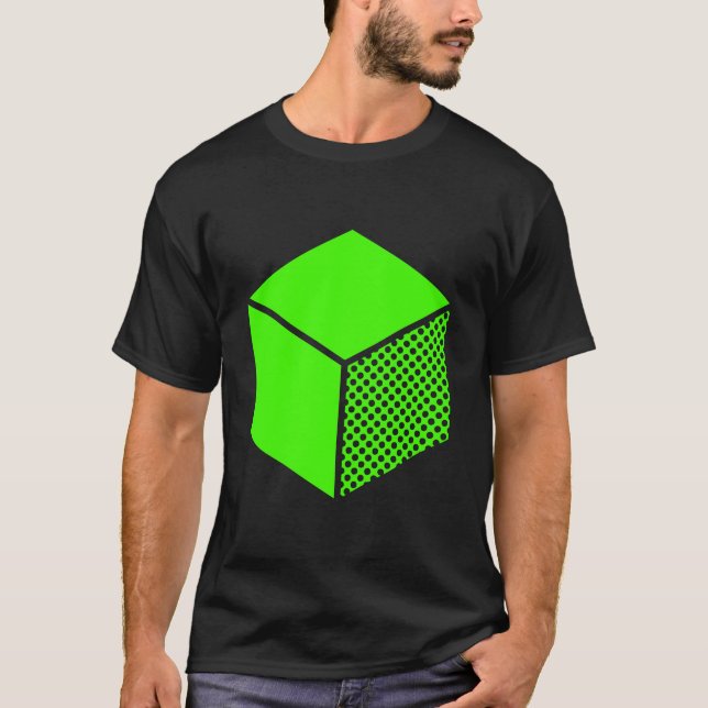 Cube - Chartreuse Green on Dark T-Shirt (Front)
