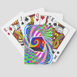 Cube Floating Over Math Art Playing Cards