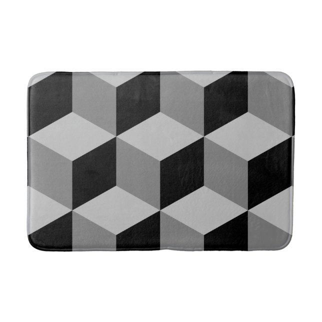 Cube Large Pattern Black & Greys Bath Mat (Front)