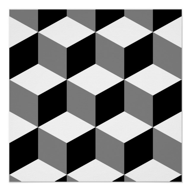 Cube Large Pattern Black White & Grey Poster (Front)