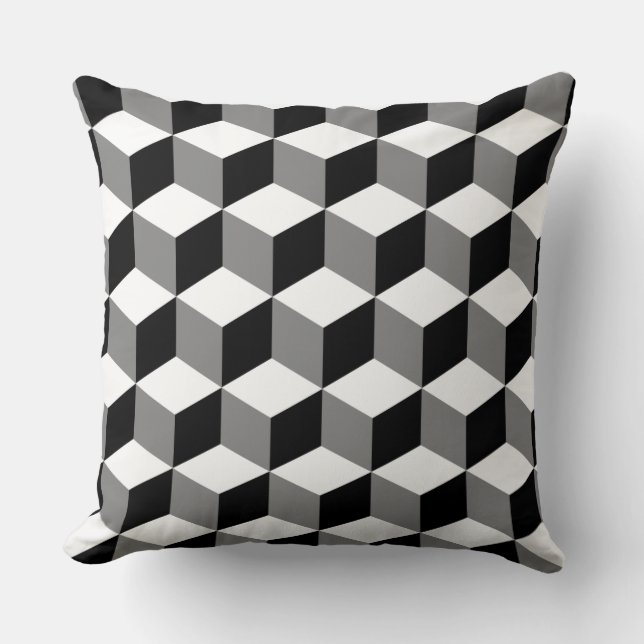 Cube Pattern Black White & Grey Cushion (Front)