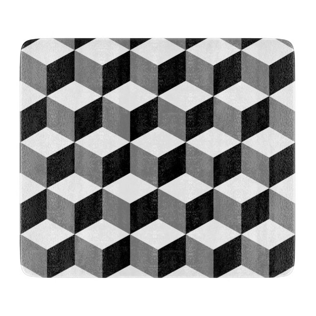 Cube Pattern Black White & Grey Cutting Board (Front)