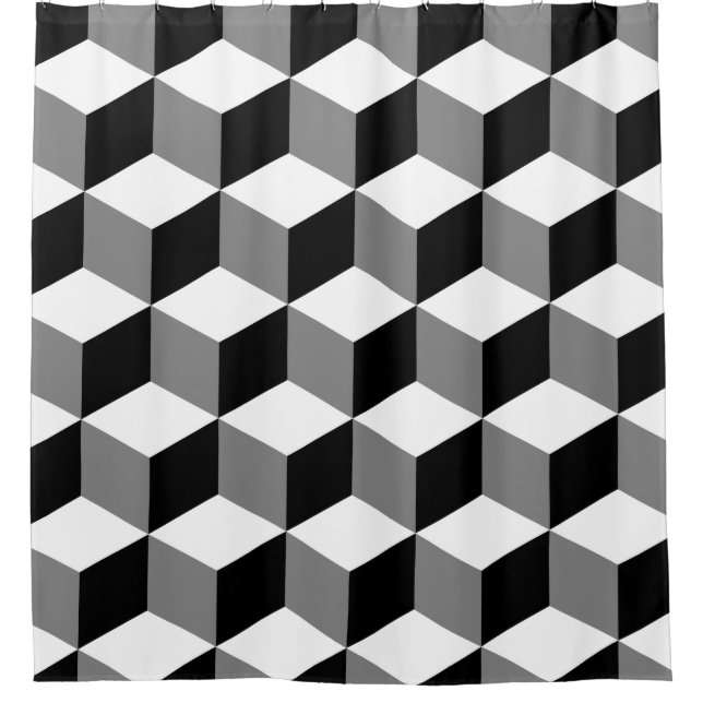 Cube Pattern Black White & Grey Shower Curtain (Front)