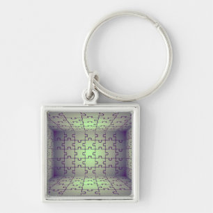 Cube perspective made of puzzles key ring