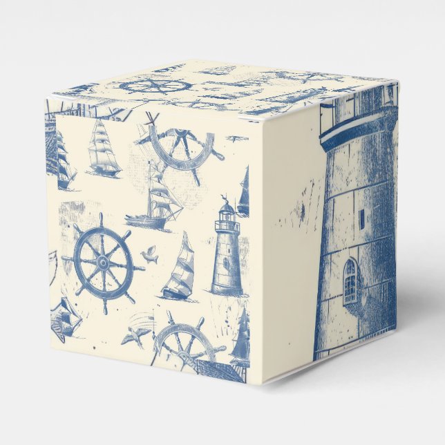 Cube Shaped Gift Box with Nautical Anchor and Helm (Front Side)