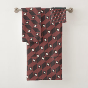 Cubes Brown Black Minimal Pattern Bath Towel Set