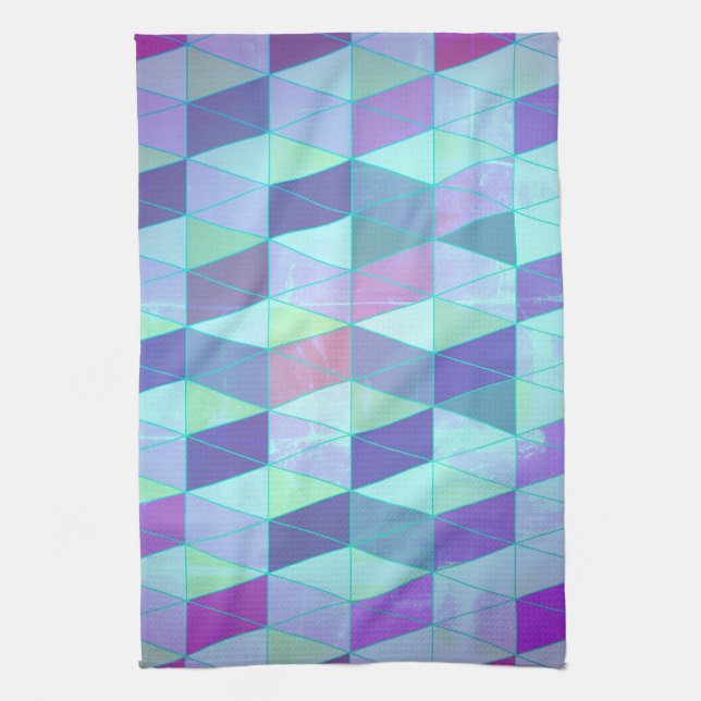 Cubes Into Triangles Geometric Pattern Tea Towel (Vertical)