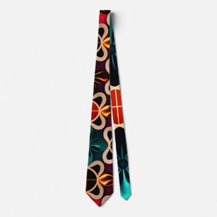 Cubic Flowers Red Floral Retro Pattern Tie