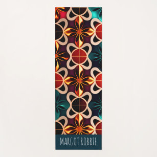 Cubic Flowers Red Floral Retro Pattern Yoga Mat