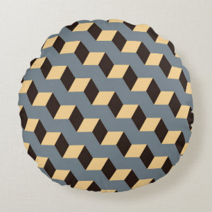 Cubic Stairs: Geometric Silver Tile Round Cushion