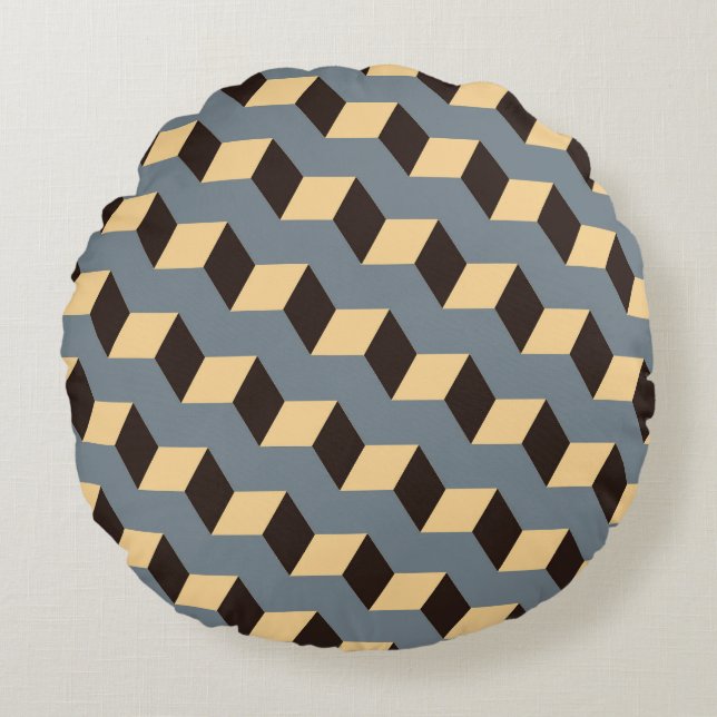 Cubic Stairs: Geometric Silver Tile Round Cushion (Front)