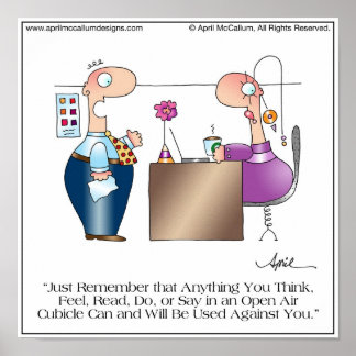 CUBICLE LOVE Cartoon Poster by April McCallum