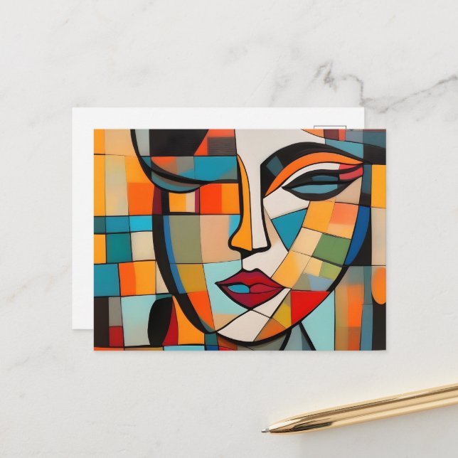 Cubism Abstract Lady Face Postcard (Front/Back In Situ)