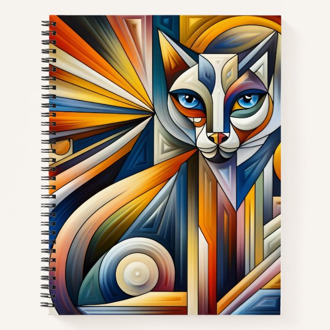 Cubism Cat Design Bullet Line Notebook (Front)