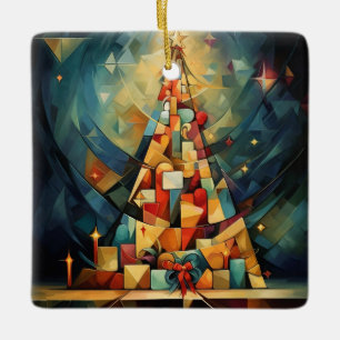 Cubism Christmas Tree Ceramic Ornament