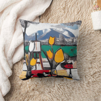Cubism & Fauvism Style Floral Pillow 