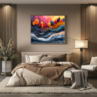Cubism: Forest of Vibrant Colors at Sunset