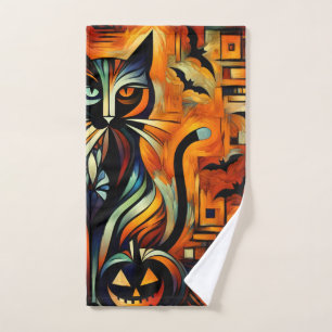 Cubism Halloween Cat Bath Towel Set