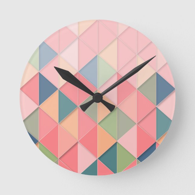 CUBISM pastel Shades GEOMETRIC - ADD MONOGRAM Round Clock (Front)
