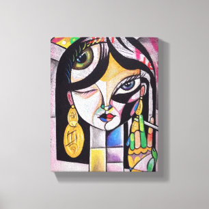 Cubism Portrait Girl Canvas Print