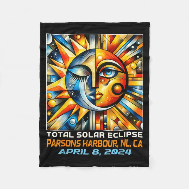 Cubism Solar Eclipse Parsons Harbour Newfoundland Fleece Blanket (Front)