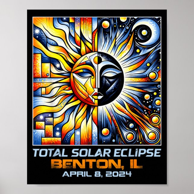 Cubism Total Solar Eclipse Benton Illinois Poster (Front)