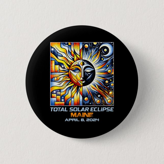 Cubism Total Solar Eclipse Maine ME 6 Cm Round Badge (Front)