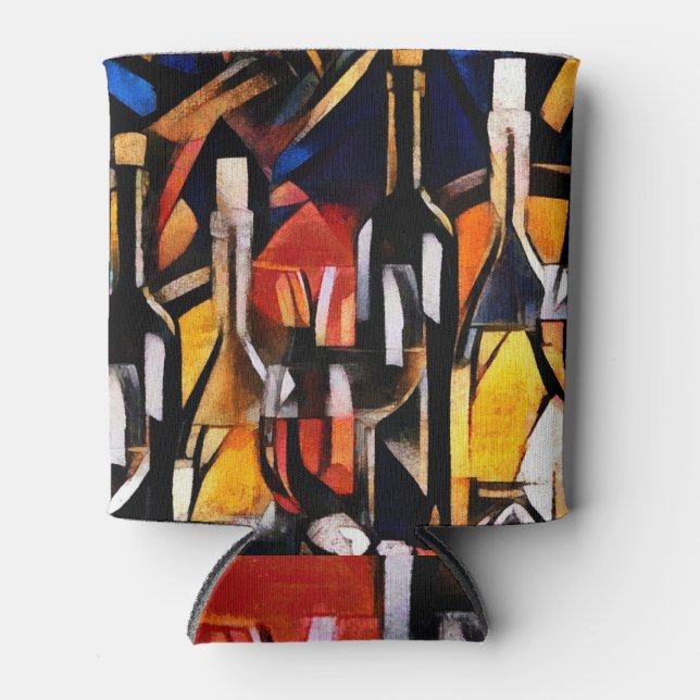 Cubism Wine Themes: Bottles & Grapes Can Cooler (Front)