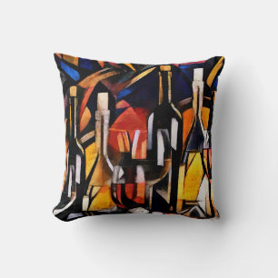 Cubism Wine Themes: Bottles & Grapes Cushion