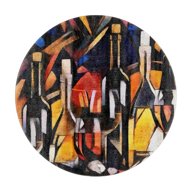 Cubism Wine Themes: Bottles & Grapes Cutting Board (Front)