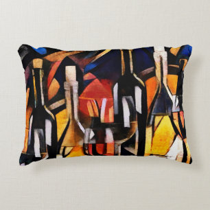 Cubism Wine Themes: Bottles & Grapes Decorative Cushion