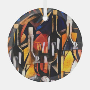 Cubism Wine Themes: Bottles & Grapes Glass Tree Decoration