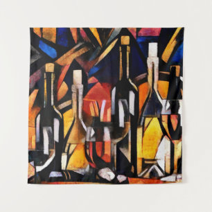 Cubism Wine Themes: Bottles & Grapes Tapestry