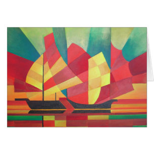 Cubist Abstract of Junk Sails and Ocean Skies