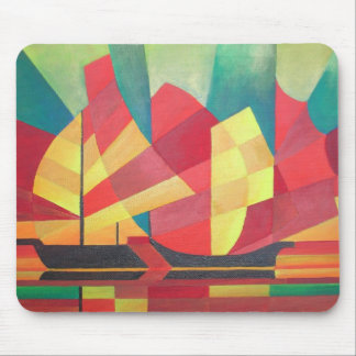 Cubist Abstract of Junk Sails and Ocean Skies Mouse Pad
