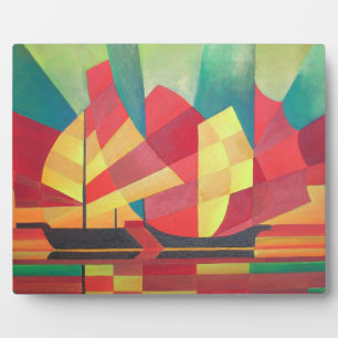 Cubist Abstract of Junk Sails and Ocean Skies Plaque