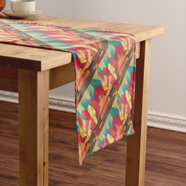 Cubist Abstract of Junk Sails and Ocean Skies Short Table Runner (In Situ)