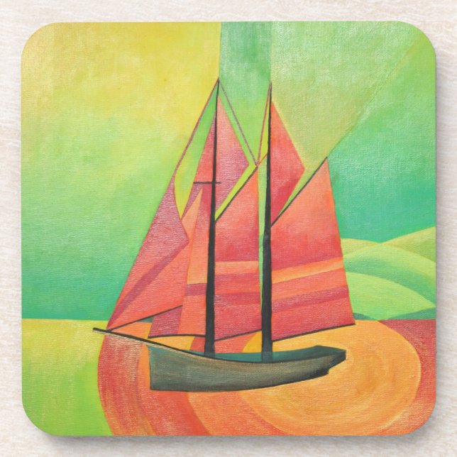 Cubist Abstract Sailing Boat Geometric Art Coaster (Front)